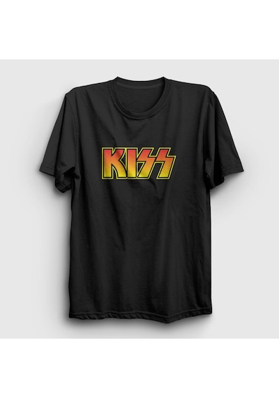 Presmono Unisex Logo Kiss T-shirt Siyah