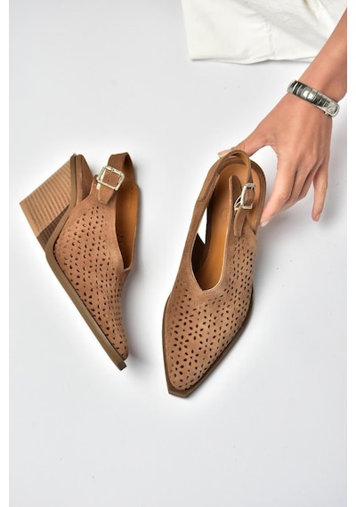 Fox Shoes Y654154702 Vizon Hakiki Deri Süet Western Topuklu Ayakkabı