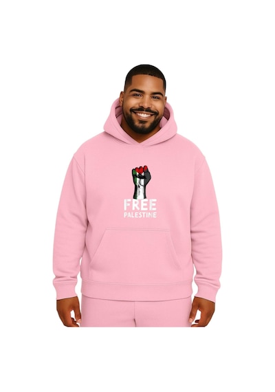 Benroma Free Palestıne Baskılı Büyük Beden Unisex Sweatshırt Pembe