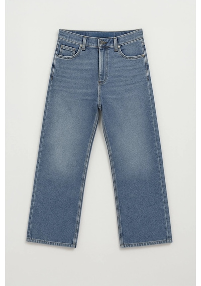 Kadın Yüksek Bel Wide Leg Mavi Jean Pantolon Mavi