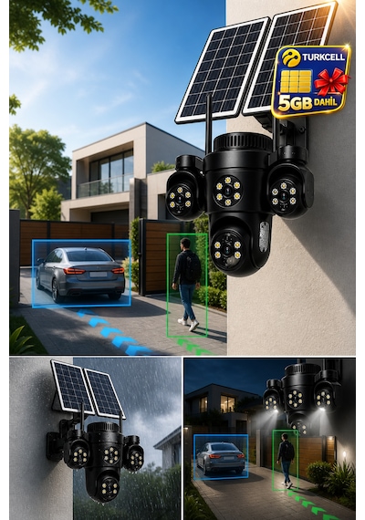 Mpıa Koto 12mp 3 Lens 4g Çift Solar Panel Hieasy Aov Sürekli Kayıt Gece Görüş Çift Yönlü Ses Turkcell Sim Kart