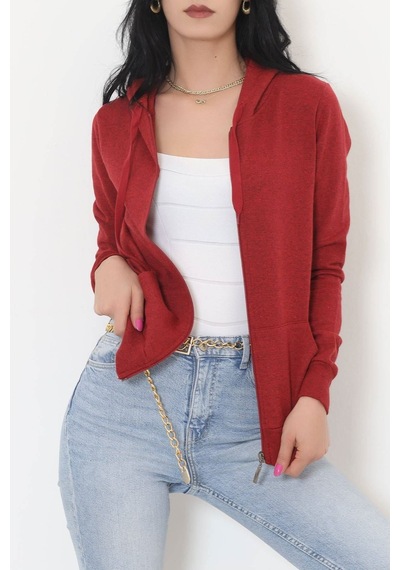 Bensu Store - Kapşonlu Fermuarlı Sweat Bordo - 11866.108. 001