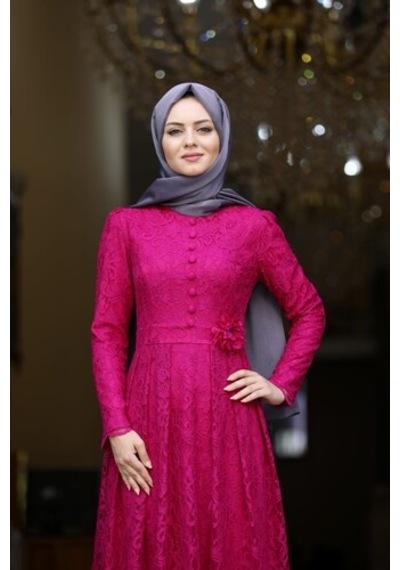 İbrahim Burak Etiler Collection Ahunisa Henna Abiye Fuşya 5646