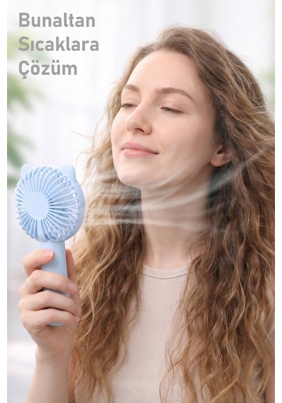 Buhar Üflemeli 3 Modlu Şarjlı El Fanı Seyahat Masaüstü Vantilatör Taşınabilir Mini Fan Mavi F830