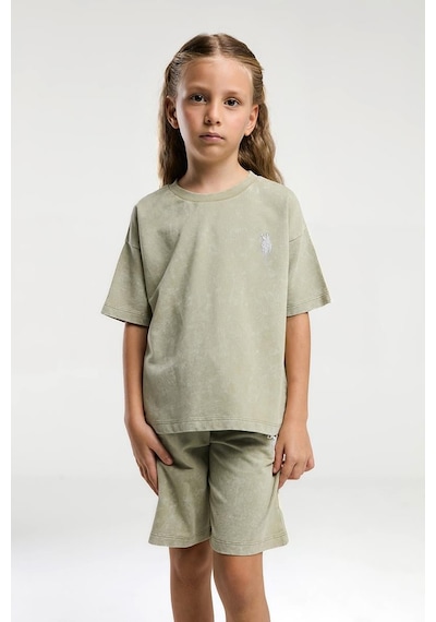 U.S. Polo Assn. Kız Çocuk 2 Li Bermuda T-şhirt Takım Çay Yeşili-2296 Yeşil