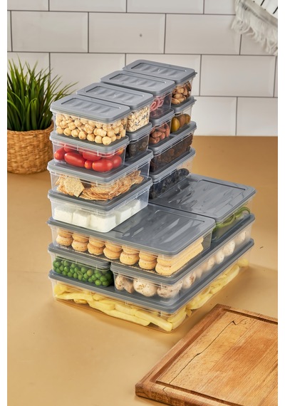 Multi Box 17 Parça 5 Farklı Boy Saklama Kabı Seti - Dondurucu & Mikrodalga Uyumlu Gri