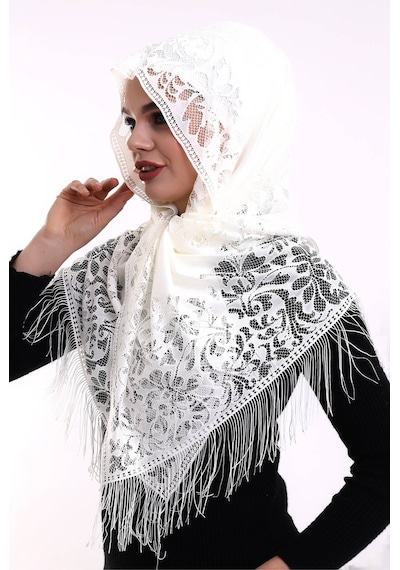 Narin Pamuk Tül Şal Açık Krem 60x160