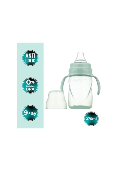 Kulplu Akıtmaz Alıştırma Bardaı 270ml Powder Green & Anti- Kolik Uç Çok Renkli