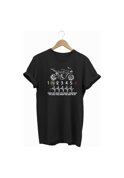 Hearth Beat Pulse Racing Motor Baskılı Tshirt Siyah