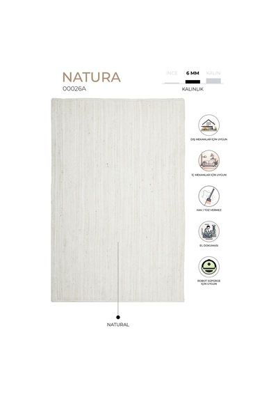 Natura El Dokuma Jüt Bohem Tarz Otantik Salon Oturma Odası Koridor Yatak Odası Natural Halı 00026a Naturel