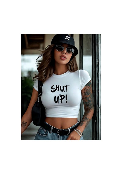 Nevermınd Kadın Crop Baby Tee Shut Up Baskılı Dar Kesim %100 Pamuk Y2k Streetwear Tişört Beyaz Beyaz Nevermınd Kadın Crop Baby Tee Shut Up Baskılı Dar Kesim %100 Pamuk Y2k Streetwear Tişört Beyaz Beyaz