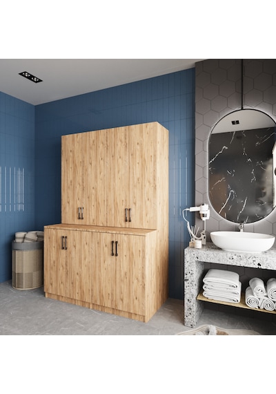 Maven Çamaşır Ve Kurutma Makinesi Dolabı Banyo Dolabı Çam Çam