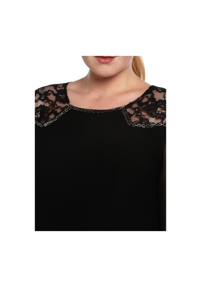 Nidya Moda Büyük Beden Elbise Işli-4066S Siyah