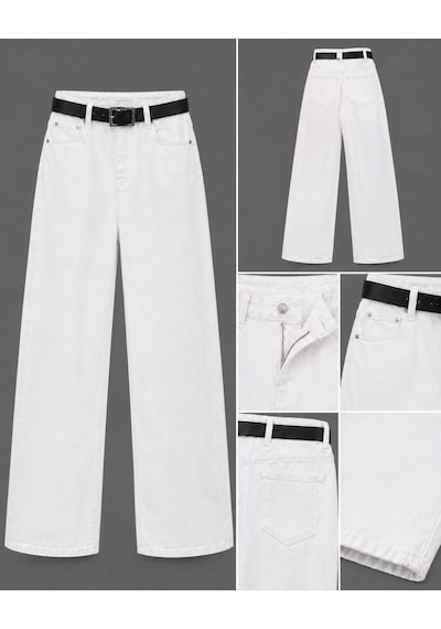 Ymr Moda Kemerli Palazzo Jeans Beyaz