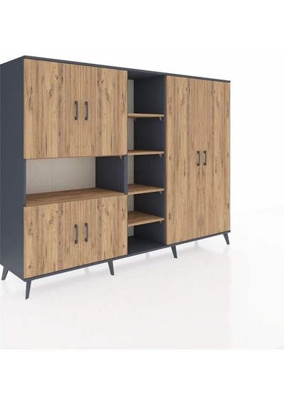 Hyperion Dolap 13 Raflı 6 Kapaklı 220x44x163 Antrasit-çam Antrasit-çam