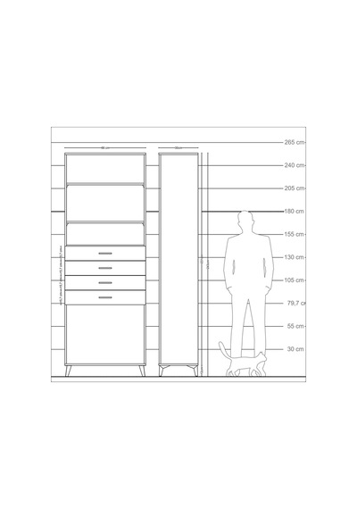 Arges Dolap 3 Raflı 4 Çekmeceli 88x30x243 Çam-antrasit Atlas Çam