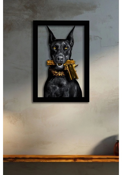 Golden Guard Doberman Metal Tablo Altın Detaylı Karizmatik Duva Çok Renkli