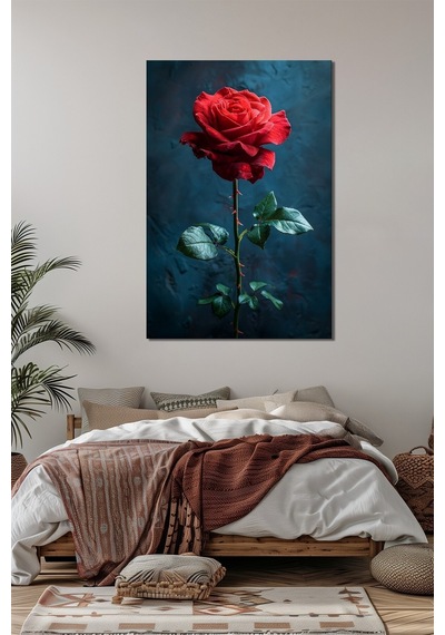 Gül Baskılı Cam Tablo Kırmızı Gül Çiçeği Modern Dekoratif Duvar Tablosu