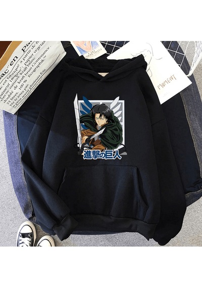 Anime Levi Keşif Birliği Kapşonlu Sweatshirt Siyah