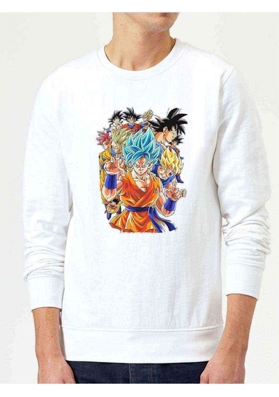 Anime Dragon Ball Baskılı Beyaz Erkek Örme Sweatshirt (528444698)