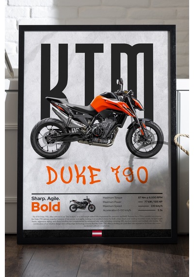 Ktm Duke 790 Siyah Ahşap Çerçeveli Poster, Dekoratif Motosiklet Duvar Tablosu