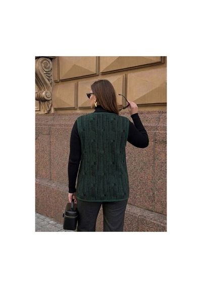 Onno Style Women Desenli Çelik Örgü Klasik Triko Yelek Yeşil