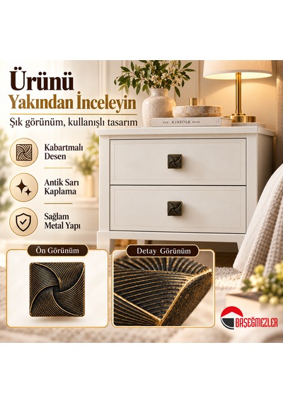 Haskan Gül Düğme Kulp Antik Sarı
