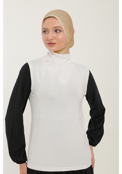 Sonbaharmoda Kadın Sıfır Kollu Yarım Balıkçı Yakalı Penye Likralı Body - Beyaz Beyaz