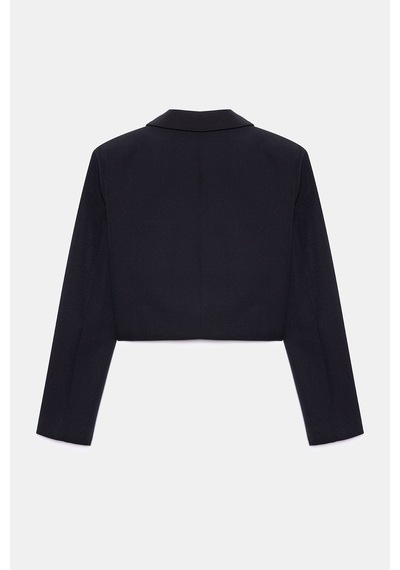 Saade Sââde Kadın Regular Fit Kruvaze Kapama Dokuma Crop Blazer Ceket -şık & Spor Siyah