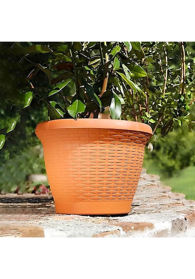 Omnipazar So-hs06 Plastik Hasır Desenli Saksı 42 Lt Kiremit 6 Adet