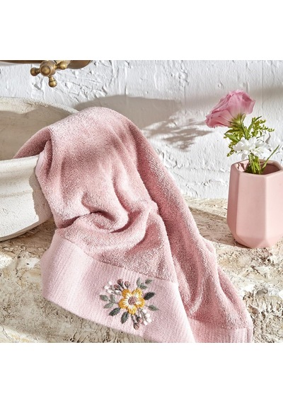 Comfort Touch Nakışlı %100 Pamuk Havlu Pudra 30x50 Cm Çok Renkli
