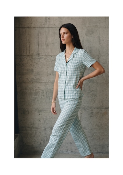 Fit Women V Yaka Düğmeli Casual Su Yeşili Pijama Takımı