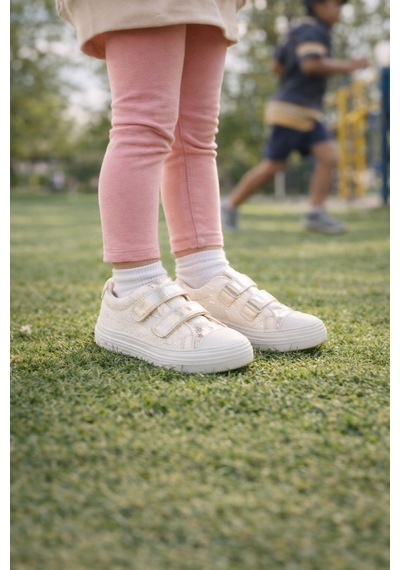 Muggo Oriella Kız Çocuk Cırt Cırtlı Simli Günlük Sneaker Spor Ayakkabı Beyaz