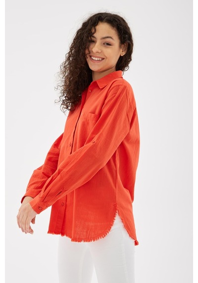 Fashion Friends Etek Ucu Püsküllü Gömlek Kırmızı Kırmızı