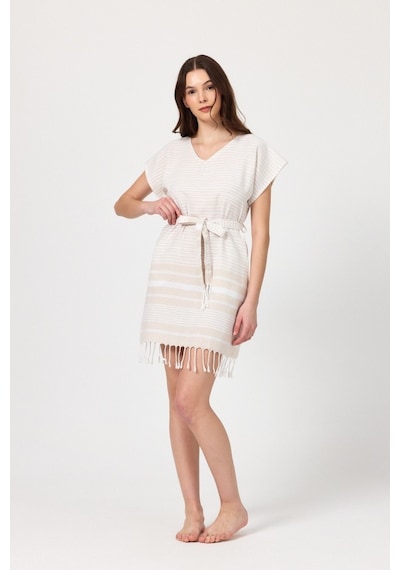 Mulberry Katya Plaj Elbisesi Tunik Pareo %100 Pamuk Bej