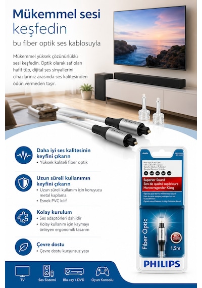 Philips Swa3302s/10 1,5 Metre Fiber Optik Dijital Ses Kablosu