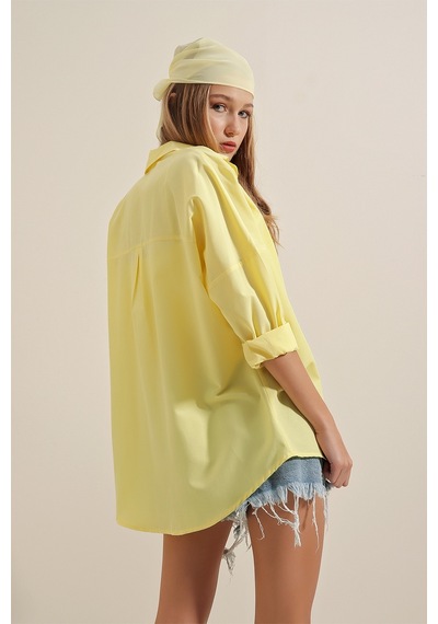 Bigdart 3900 Oversize Uzun Basic Gömlek - Sarı 001