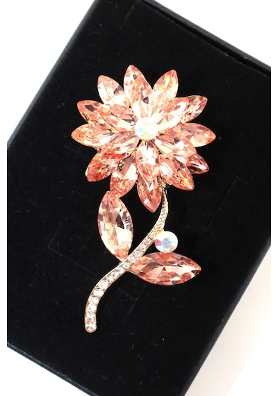 Manevi Huzurun Simgesi Lotus Çiçeği Broş Kristal Taşlı Gold Çiçekli Kadın Yaka İğnesi Çok renkli