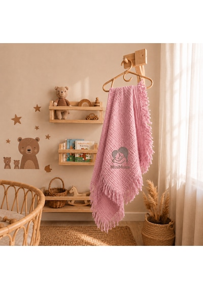 Minimoms %100 Pamuk 4 Katlı Müslin Bebek - Çocuk Battaniyesi 100x120 CM - Yumuşak Yenidoğan Kız ve Erkek Bebek Örtüsü Gül Kurusu