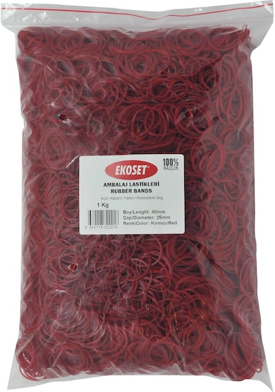 Ekoset Kauçuk Paket Ambalaj Toka Para Lastiği 40Mm Kırmızı 1Kg