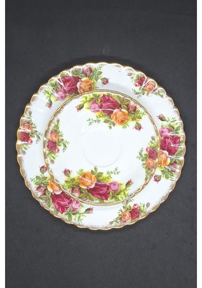 Old Country Roses England Antıque Bone China Double Size Trıo Coffee Cup & Saucer Kırmızı
