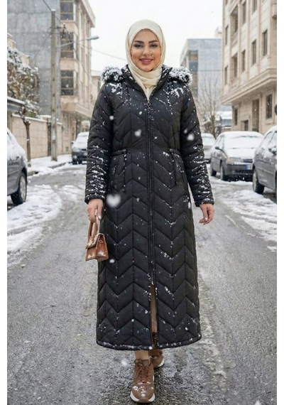 Hb Harma Time Butik Kadın İçi Astarlı Kapüşonlu Siyah Kapitone Mont Siyah Siyah