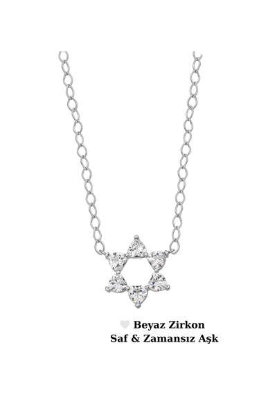 Aşkın Fısıltısı Mekik Zincir Gerdanlık Kolye Beyaz Zirkon Kalp Taşlı 925 Ayar Gümüş Gümüş