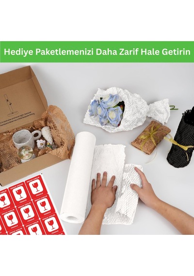 Beyaz Petek Ambalaj Ve Paketleme Kağıdı 38cmx50m Ve 20 Adet Kırılır Etiketi & 100m Jüt İp Seti