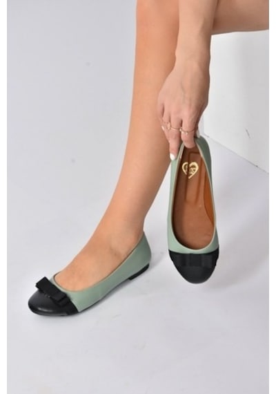 Fox Shoes Yeşil/Siyah Kadın Babet D726019509 Yeşil - Siyah