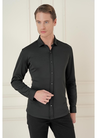 Efor G 1580 Slim Fit Siyah Klasik Gömlek Siyah