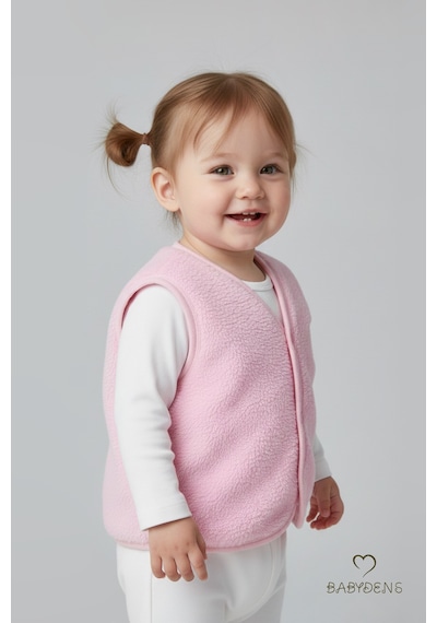 Babyden's Welsoft Kız Bebek Çocuk Çıtçıtlı Yelek Yumuşak Dokulu,ayıcık Armalı,peluş Bebek Yeleği Pembe