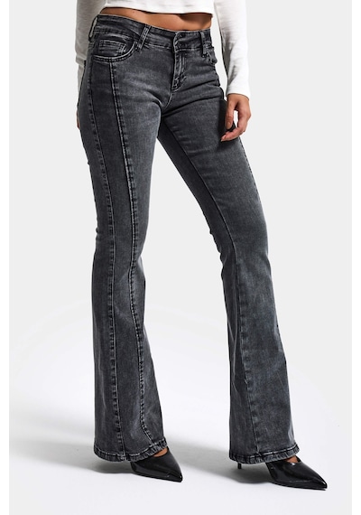 Itsbasic Kadın Antrasit 4s6-14 Swl Mid Rise Flare Fit Kemer Detaylı Esnek Kumaş Denim Jean
