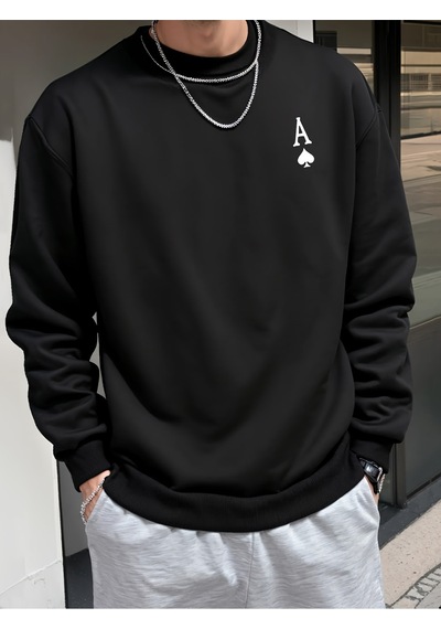 Uyguntarz Unisex Maca Asi Baskılı Oversize Sweatshirt siyah