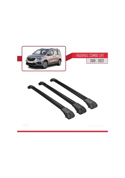 Vauxhall Combo Life 2019-2022 Arası İle Uyumlu Ace-1 Ara Atkı Tavan Barı Siyah 3 Adet Bar
